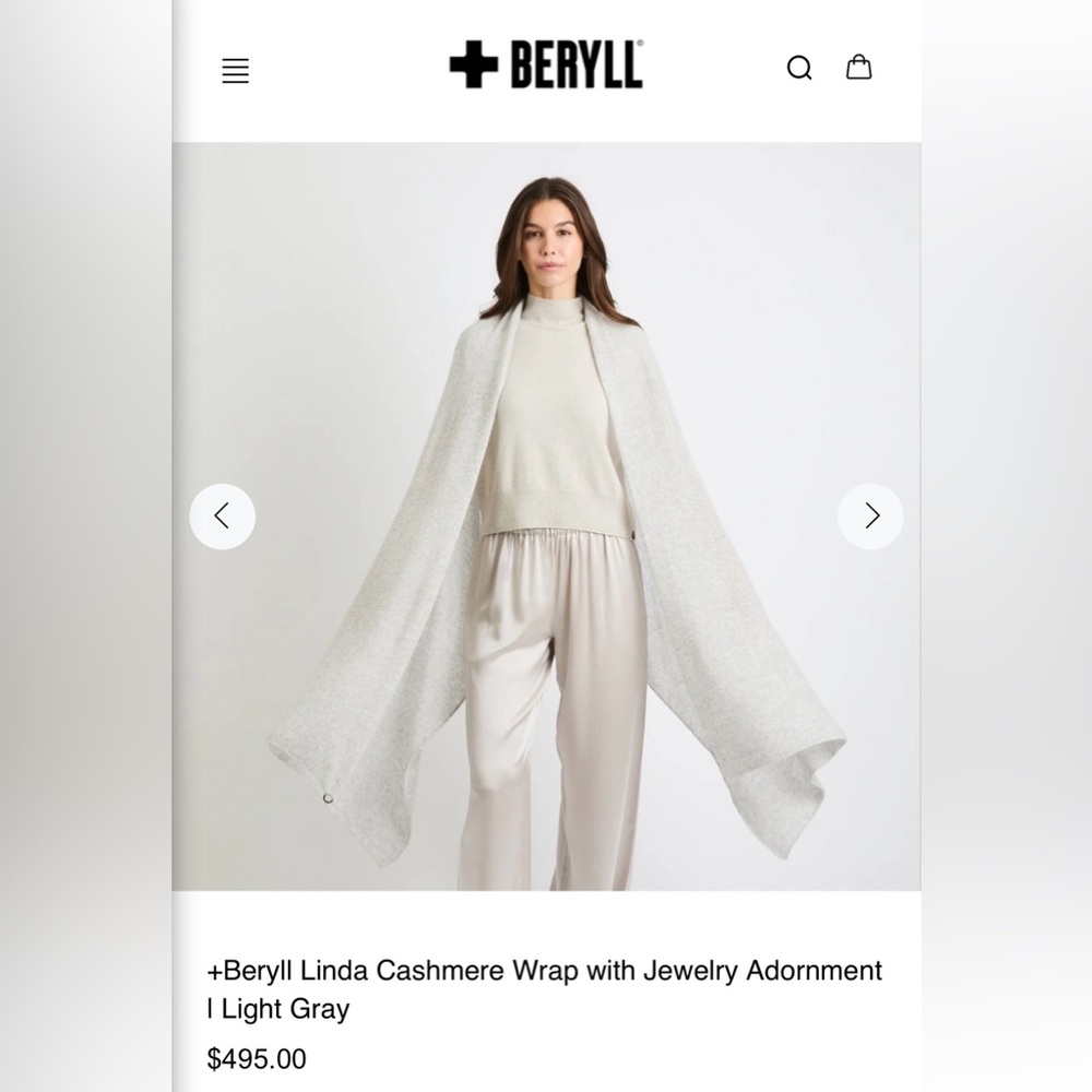 Beryll Light Gray Cashmere Wrap with Jewelry Adornment - Picture 5 of 5